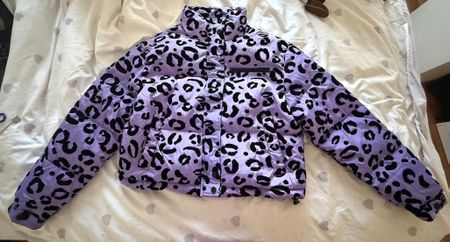 Damen Puffer Jacke lila Leopardenmuster neuwertig