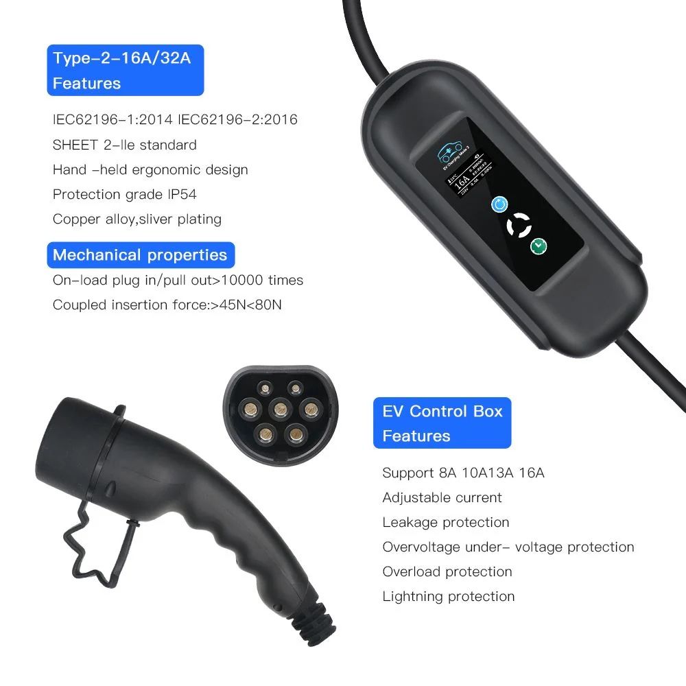 Batterie-Ladegeräte: 11KW EV Ladestation, 16A 3 Phase Typ 2 Mobile Ladegerät – Neu und originalverpackt aus Aathal-Seegräben von ECOPLUG 6