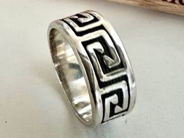 Silber 925 Band Ring oder Zehenring Meander-Design 6mm G47