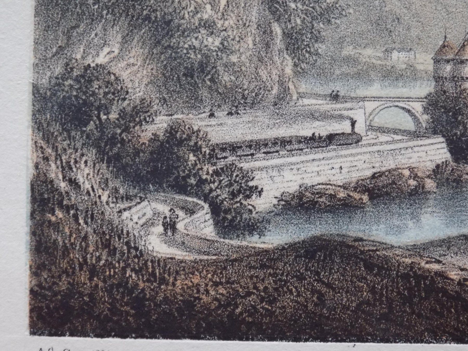 Stiche: Schloss Chillon getönte Lithographie – Gebraucht aus Risch von Antikfee 4