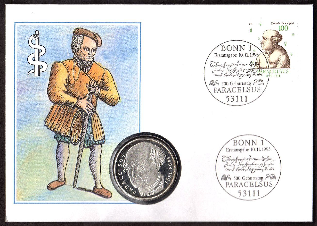 Tutti le monete: Silber-Numisbrief, Paracelsus,  Silber Fr. 20.- – Nuovo (secondo la descrizione) da Walzenhausen venduto da dream-day