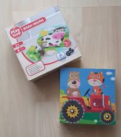 Neues Holz Würfel Puzzle 9teilig, mit 6 bunten Tiermotiven