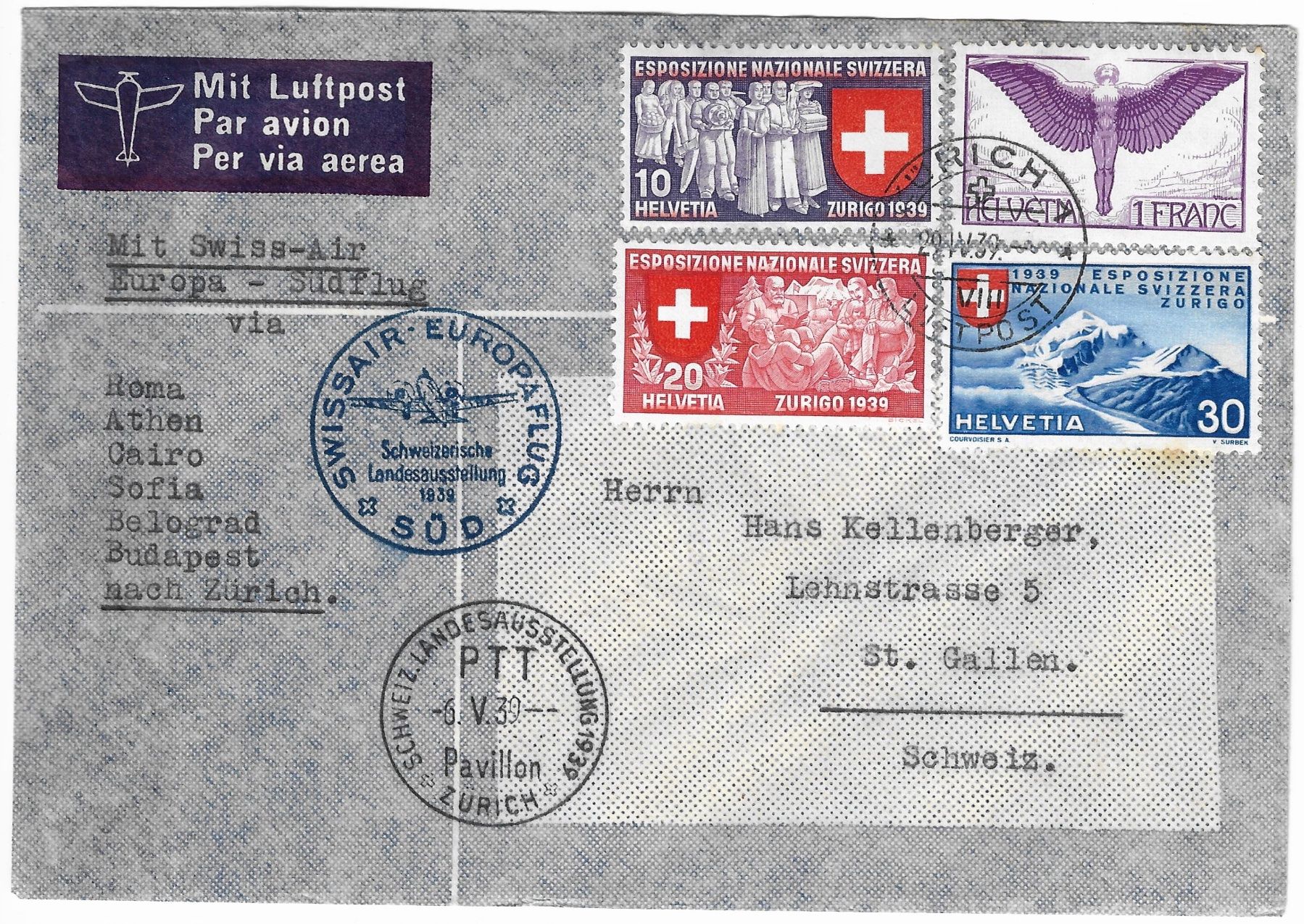 Tutti i francobolli: 1939 - Europaflug Süd – Usato da Kreuzlingen venduto da Vegas