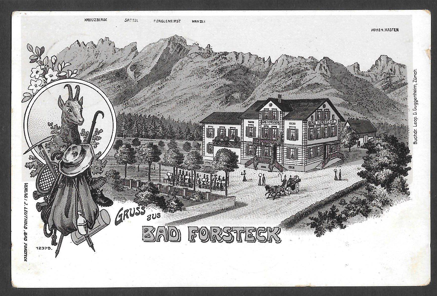 Cartoline postali: Sennwald Bad Forsteck braune Lithografie – Usato da Olten venduto da clotaldi