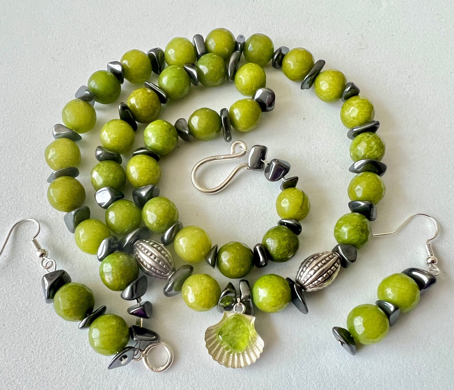Autres bijoux: Edelstein Ensemble Nephrit Jade & Peridot Silber 925 Unikat – Neuf (Voir description) à Ruswil par artbyhand 7