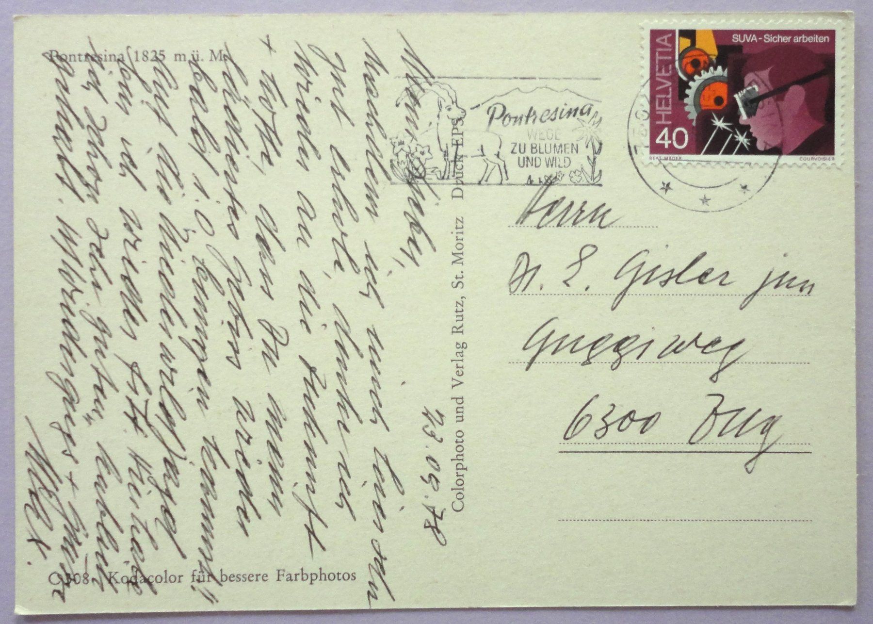 Ansichtskarten: Pontresina 1825 m ü.M. – Gebraucht aus Fétigny von Billy2miny 1