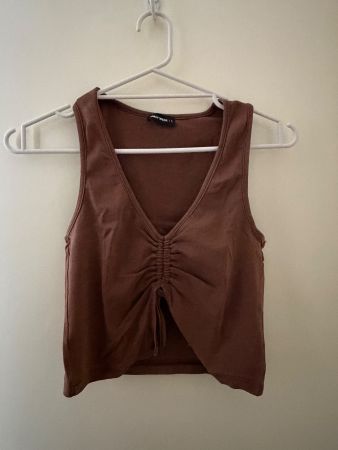 Débardeur femme marron froncée taille S bon état