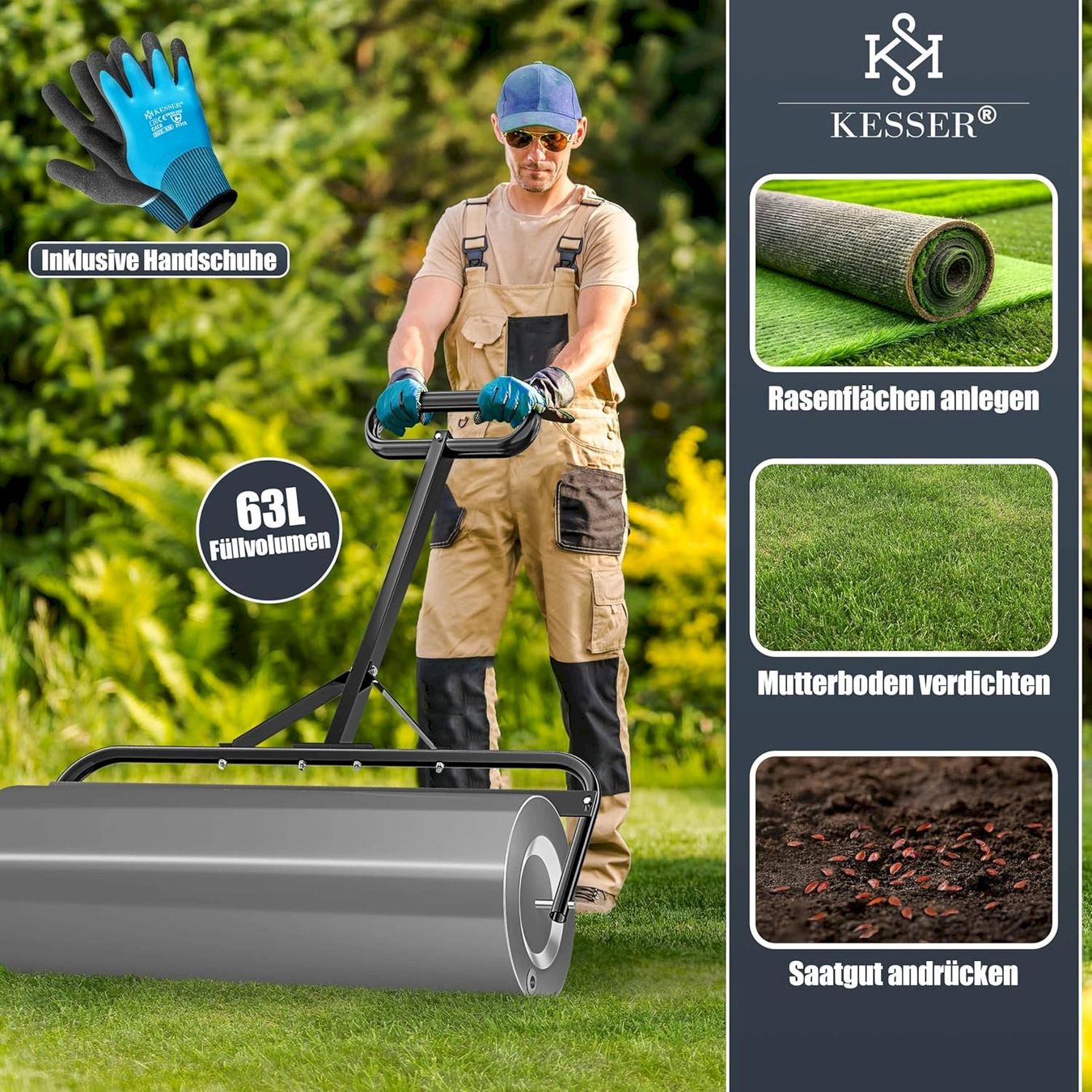 Tutti gli attrezzi: KESSER Rasenwalze 63l 99cm anthrazit – Nuovo e nell'imballaggio originale da Bottighofen venduto da zaap 5