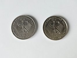 2 pièces 2 Deutsche Mark 1973 J et 1976 J - Theodor Heuss