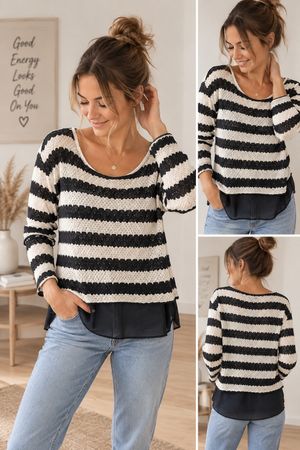 Damen Pullover OVS gestreift dunkelblau weiss Grösse S