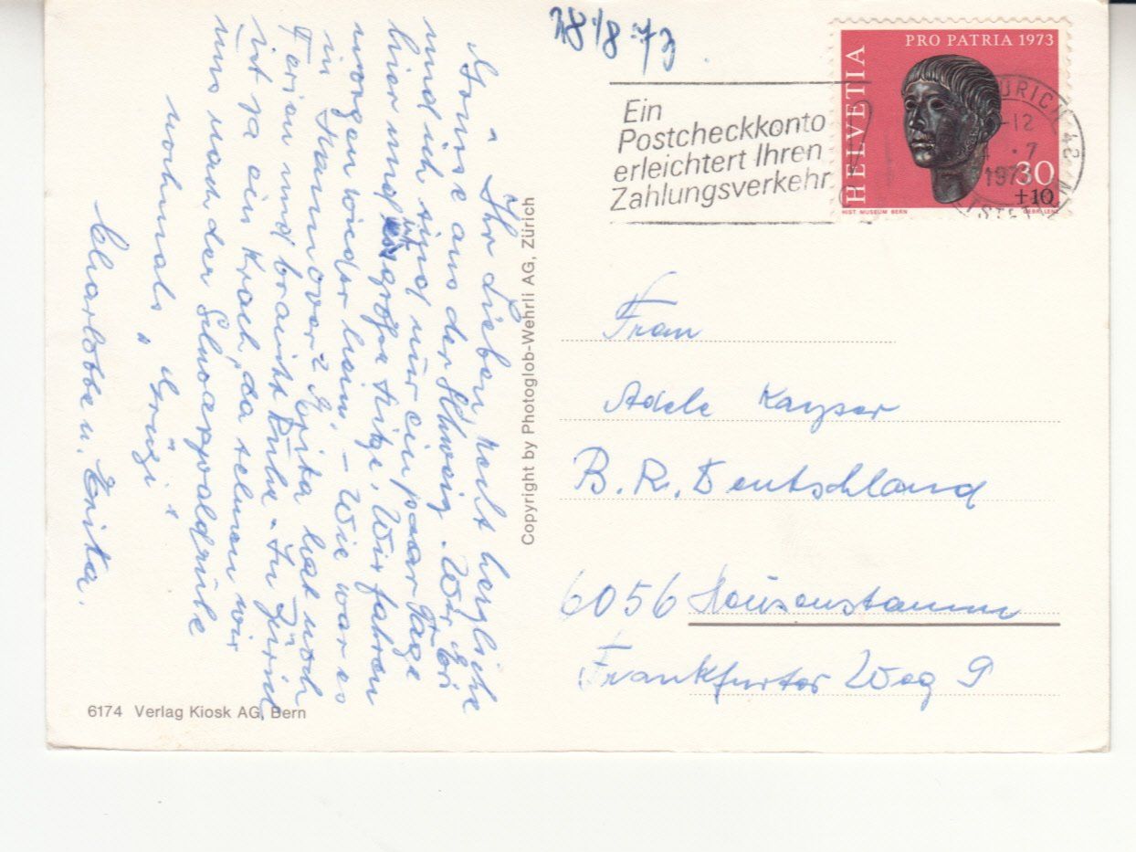 Cartoline postali: Zürich 1973 – Usato da Bürglen TG venduto da StampGraf 1