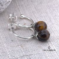 Feine Creolen Tigerauge Sterling Silber 925