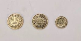 3 Schweizer Fr. Münzen 1901, 1906 und 1910 Silber