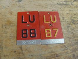 2 alte Velonummern Nummernschild LU 88 LU 87