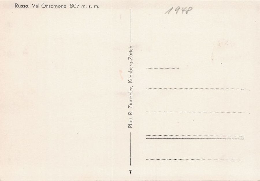 Cartoline postali: Russo, Val Onsernone, datiert 1948 – Usato da Frauenfeld venduto da POML 1