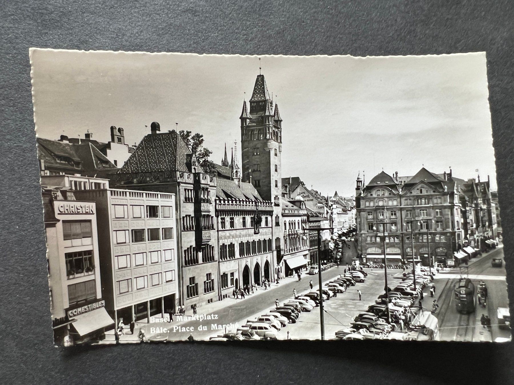 Ansichtskarten: Ansichtskarte Basel Marktplatz  1953  (M212) – Gebraucht aus Hinwil von Sidi4
