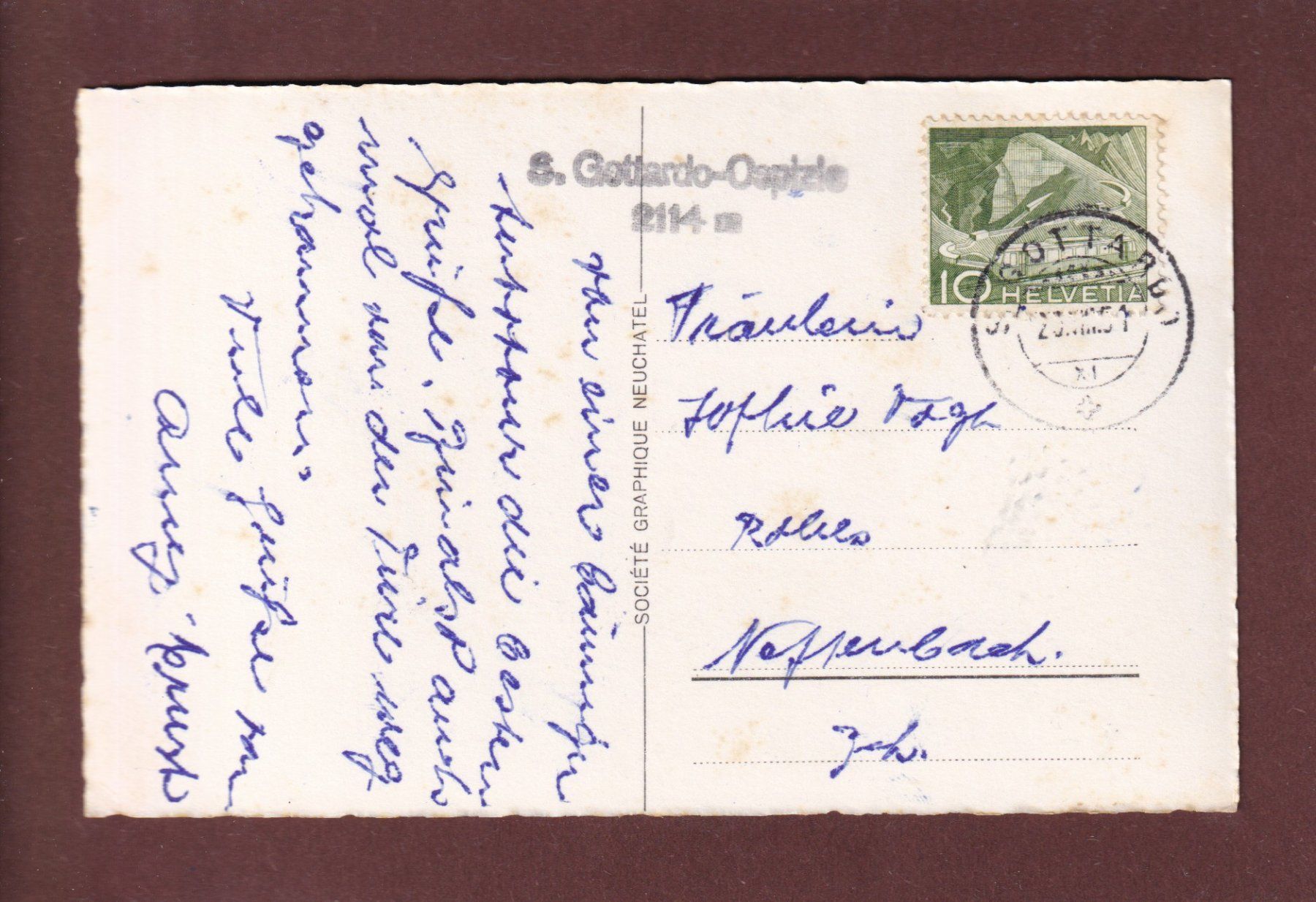 Cartoline postali: GOTTHARD-HOSPIZ - 1951 – Usato da Pully venduto da nicecards 1