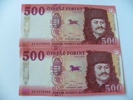Hungary 2 x500 forint 2022, Fortlaufende Nummern, Bankfrisch