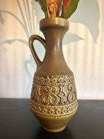 Vintage Keramikvase Braun/Oliv mit Reliefdekor – Mid Century
