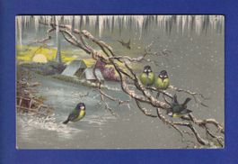 OISEAU - Mésanges et paysage d'hiver // voir dos //
