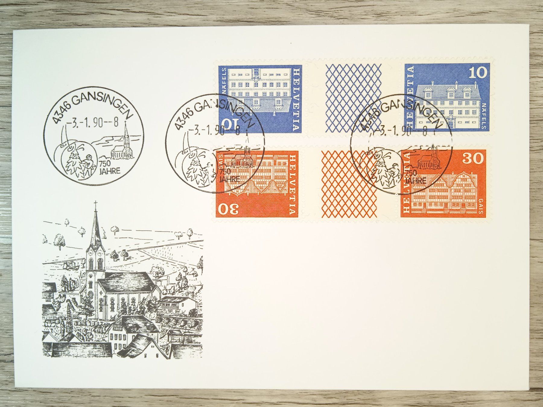 Tutti i francobolli: TR60 Enveloppe + Timbre Suisse 1990 – Usato da Cousset venduto da Patrick_Collections