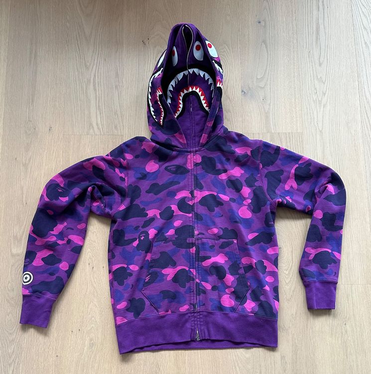 BAPE Bathing Ape Color Purple Camo Shark Full Zip Hoodie M