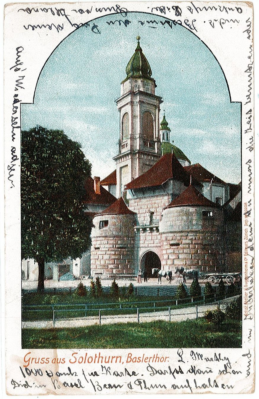 Cartoline postali: SO 98 SOLOTHURN Baslerthor 1906 – Usato da Fribourg venduto da philafri