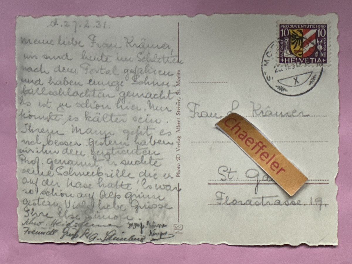 Ansichtskarten: 1930  5029 St. Moritz – Gebraucht aus Zürich von Chaeffeler 1