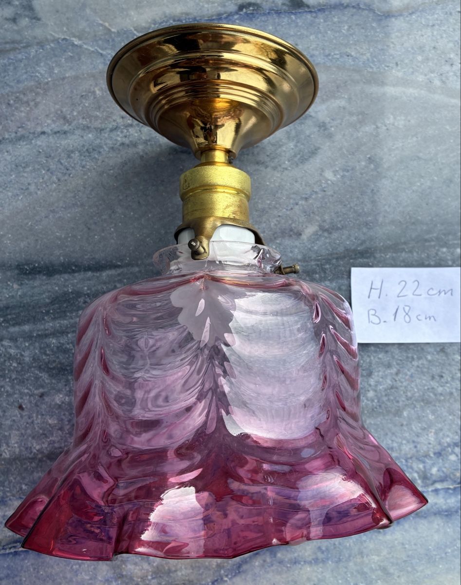 Lampadari & plafoniere: Antik Jugendstil Deckenlampe  mit Cranbeery Glas – Usato da Zürich venduto da Artnuvo 6