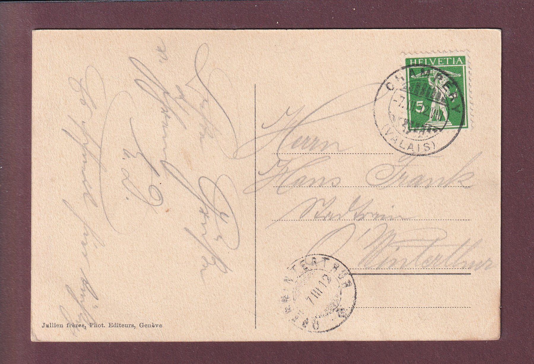 Cartes postales: CHAMPERY - La rue animée - 1912 // pli d'angle // – D'occasion à Pully par nicecards 1
