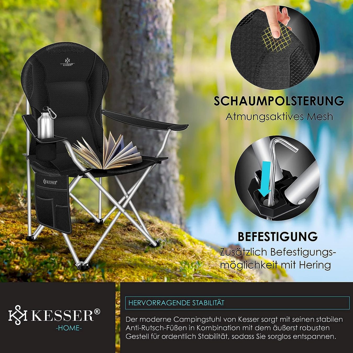 Mobili da campeggio: KESSER Campingstuhl Schwarz – Nuovo e nell'imballaggio originale da Bottighofen venduto da zaap 5