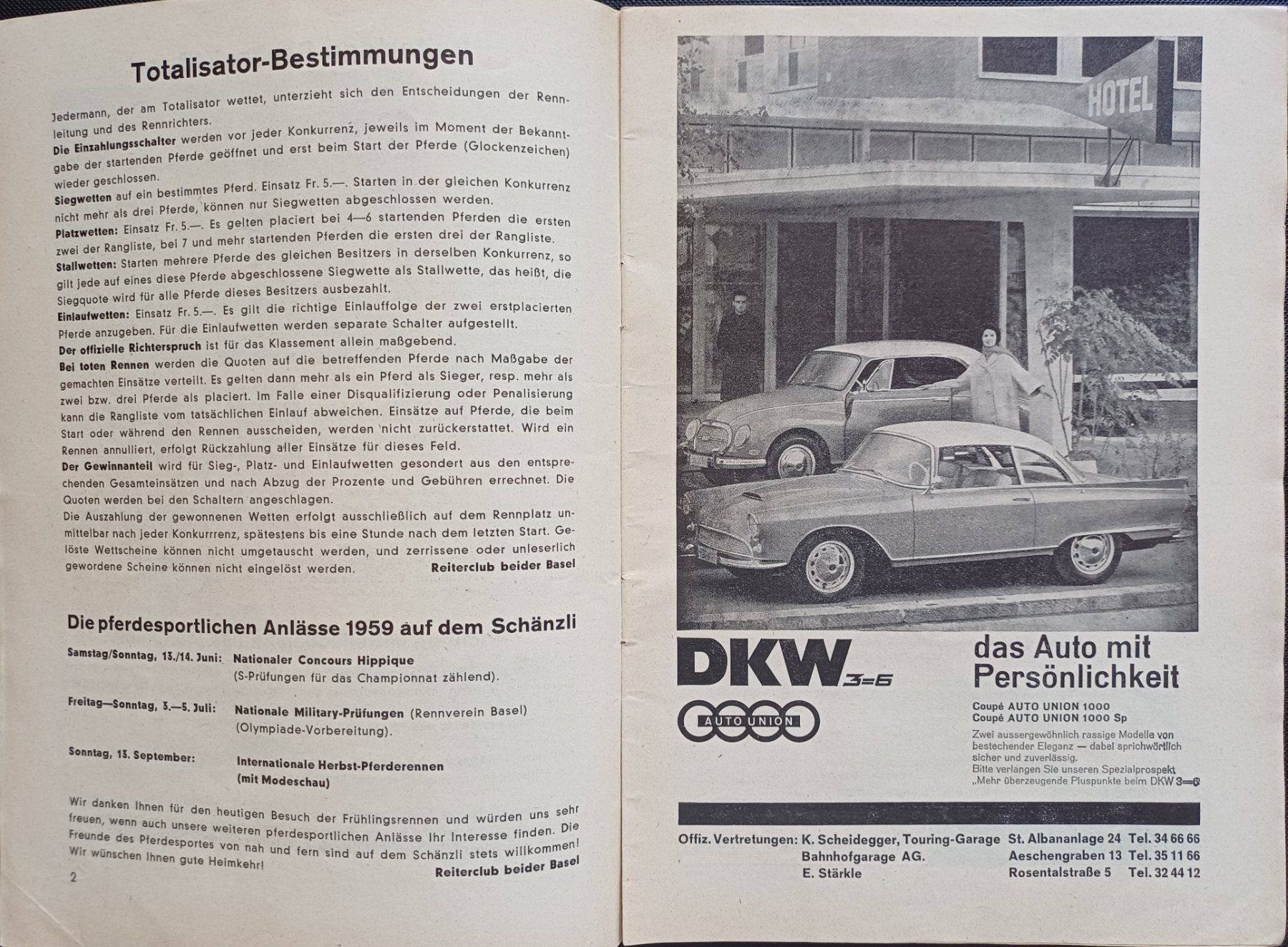 Documenti: Antikes PFERDERENNEN Basel 1959 Programm PFERD Reitsport – Usato da Brittnau venduto da simionius 2