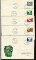 1956, B76-80 Serie auf 5 ill. (P2) FDC-Kuverts frz. (15849)