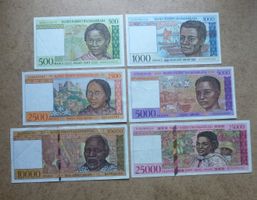 Lot von 6 Banknoten aus Madagaskar