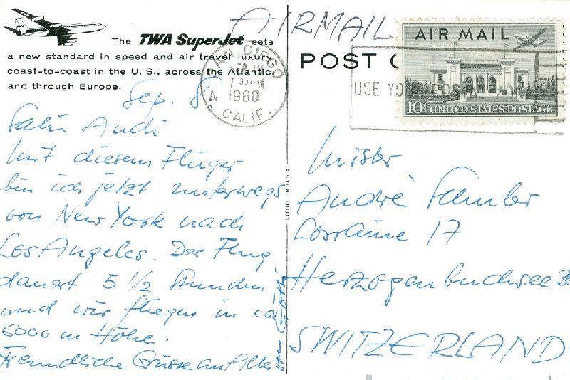 Cartoline postali: TWA - Super-Jet + 1960 – Usato da Emmenbrücke venduto da teestube 1