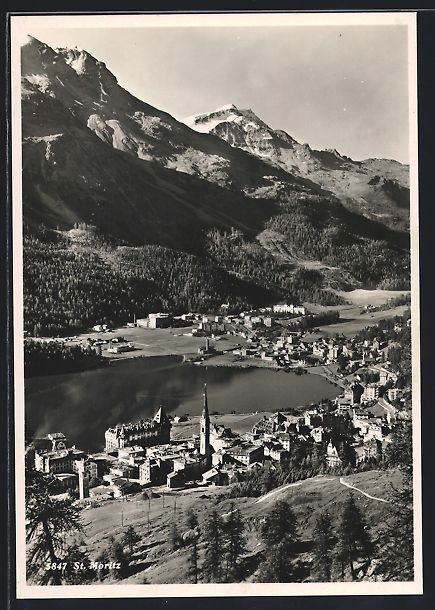 Cartoline postali: St. Moritz, Ortsansicht aus der Vogelsch – Usato da Berlin venduto da bartko-reher