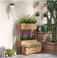 Hochbeet aus Holz, 3-Stufiger Blumenkasten Gemüsebeet mit In