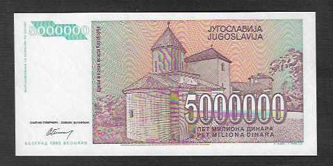 Banconote: Yugoslavia  5.000.000  1993  Bankfrisch – Nuovo (secondo la descrizione) da Gordola venduto da coinsandnotes 1