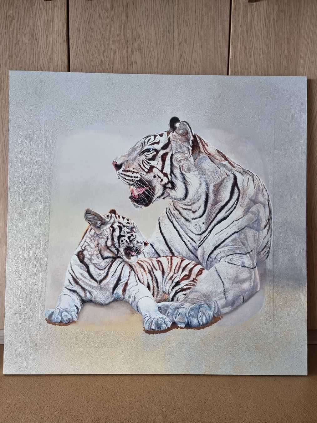 Tele & Cornici: Tableau de Tigre blanc avec petit – Usato da St-Gingolph venduto da GoldenKeys
