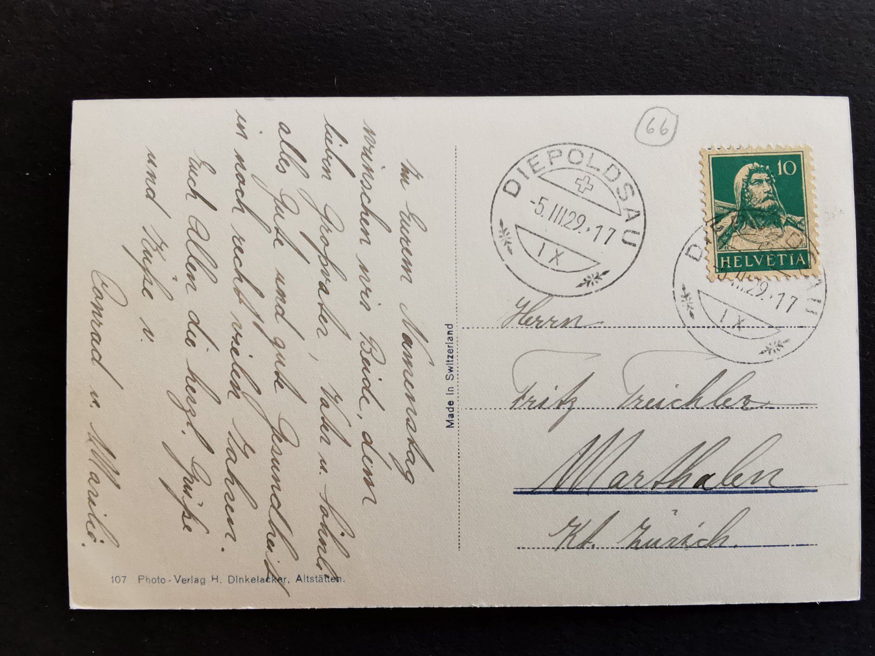 Cartoline postali: Diepoldsau  Rheintal   Schmitter  1929 – Usato da Rheineck venduto da kat_7gld 1