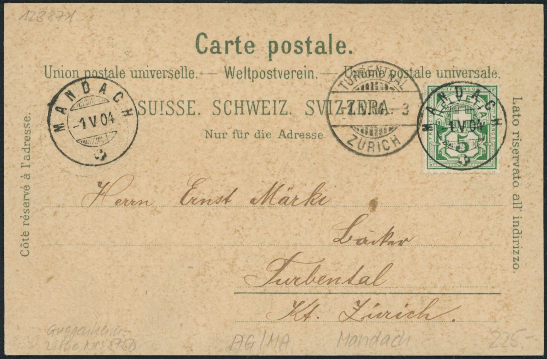 Cartoline postali: AG Mandach - Litho – Usato da Schindellegi venduto da stationary 1
