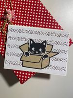 Grusskarte, handgemachte Karte, Katze in Box, Unikat
