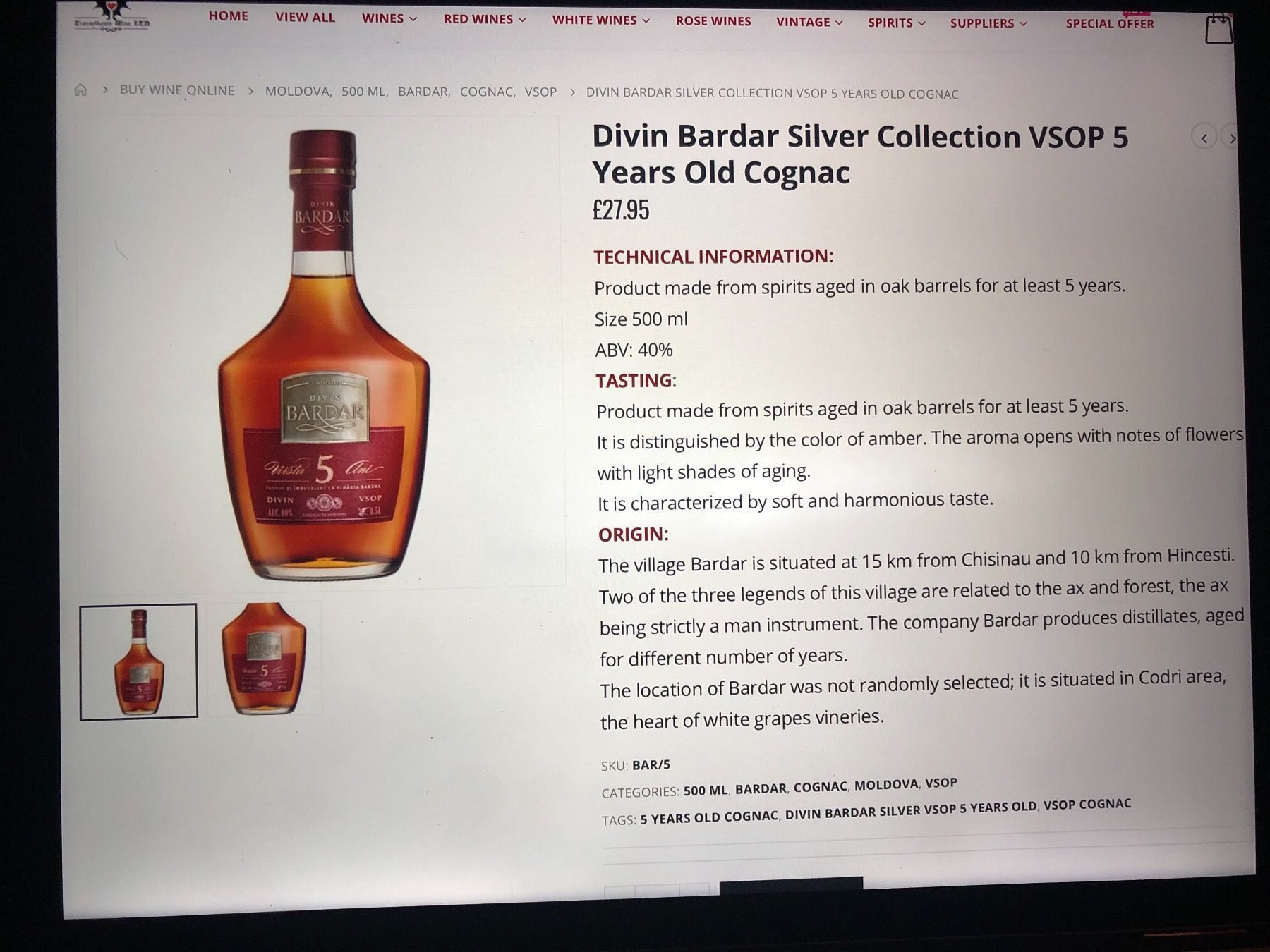 Bevande alcoliche: DIVIN BARDAR Silber Kollektion VSOP 5y – Nuovo e nell'imballaggio originale da Wald ZH venduto da mlnt 9