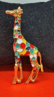 Giraffe-Brosche, goldfarben, mehrfarbig, neuwertig!