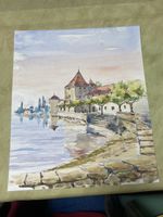 Aquarelle du port de Rolle Gérard Denereaz 1980