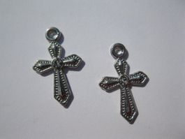 5 Anhänger metall, Kreuz mit Strass