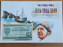 Notenbrief Bankfrische 10-Kronen-Banknote aus Färöer