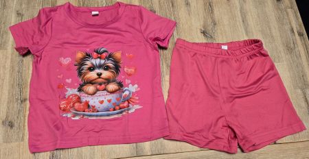 Kinder Set T-Shirt und Hose Motiv Hund pink Grösse 80