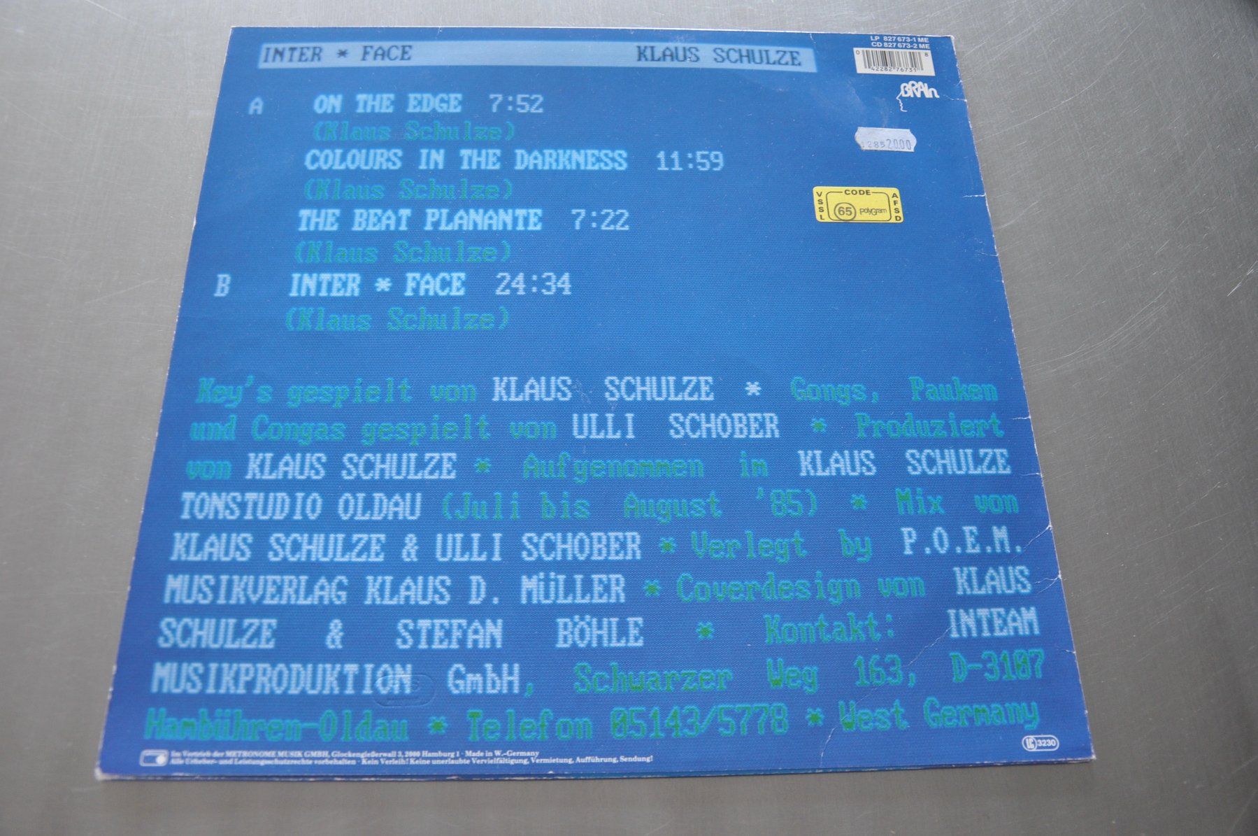 Dischi in vinile: KLAUS SCHULZE LP INTER FACE – Usato da Sion venduto da jaipur1401 1