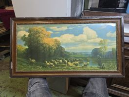 Bild Hermann Rüdisühli Schafherde 1927 Holzrahmen